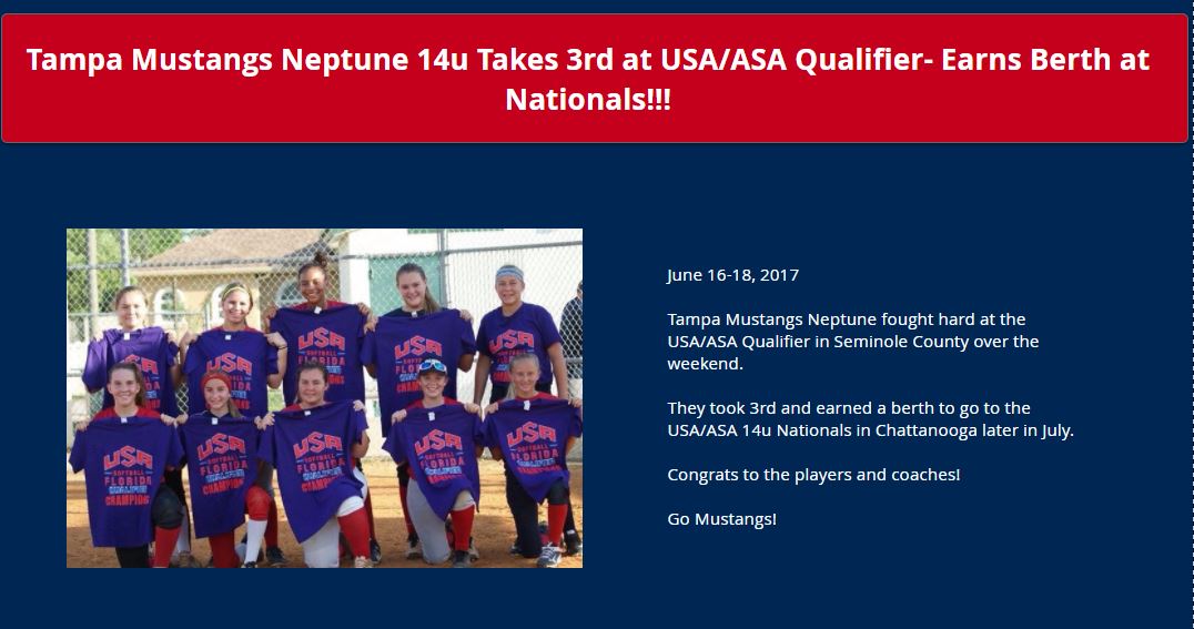 Neptune 14u Earns Berth at ASA/USA 14u Nationals......