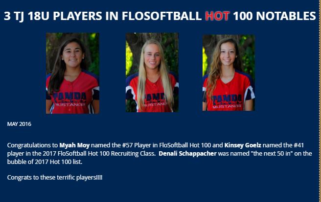 3 TJ 18u Gold Players in FloSoftball Hot 100 Notables....