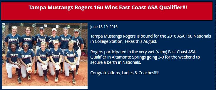 Tampa Mustangs Rogers Wins East Coast ASA Qualifier....