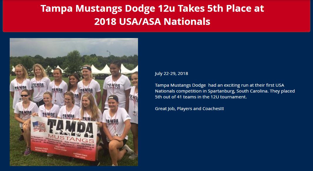 Tampa Mustangs Torres: Tampa Mustangs Dodge Takes 5th at USA/ASA Nationals....