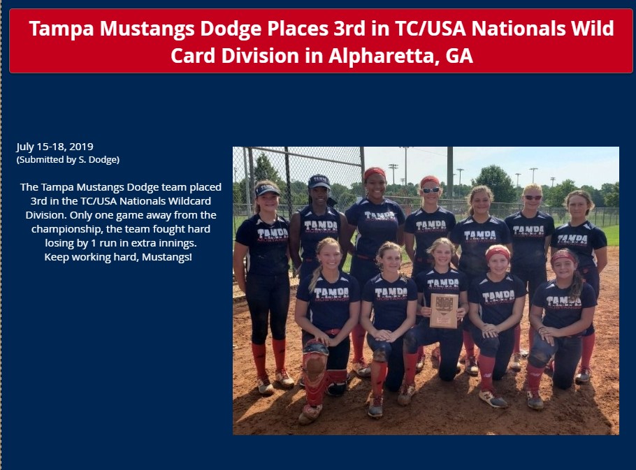 Tampa Mustangs Torres: Tampa Mustangs Dodge Places 3rd at TC USA Nationals Wild Card Division...........
