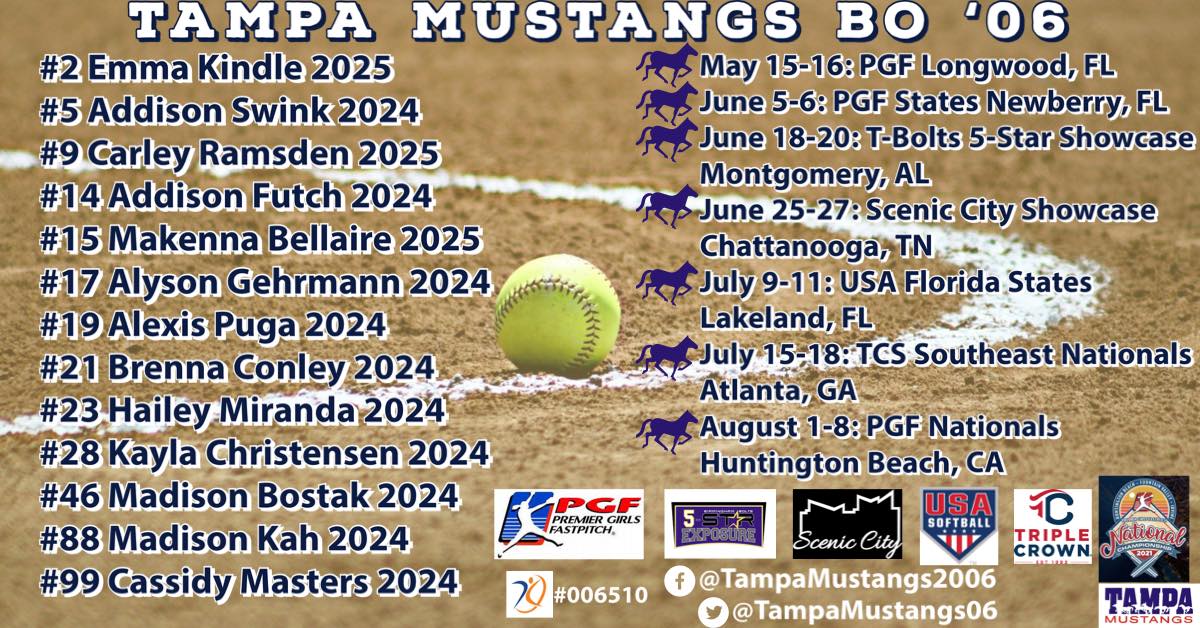 Tampa Mustangs Bo 06 finalize Roster and 2021 Summer Schedule