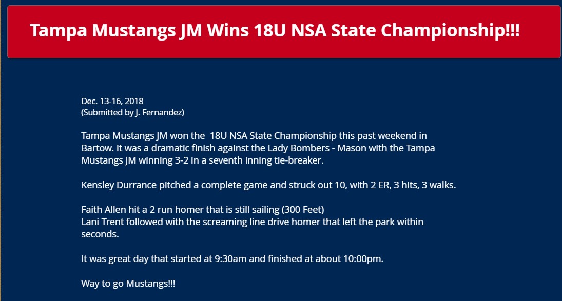 Tampa Mustangs JM  Wins NSA States!!!...........