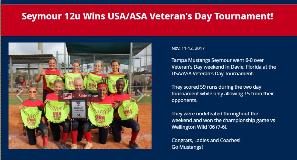 Seymour 12u wins USA ASA Veterans Day Tournament.....