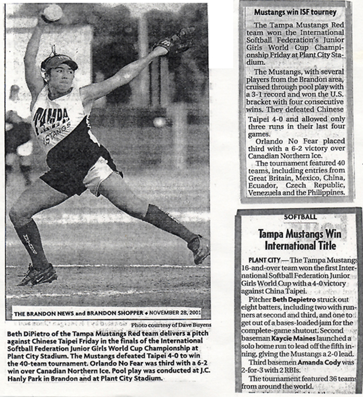 Newspaper articles taken from November 28, 2001 and article on winning the ISF International Tournament…..