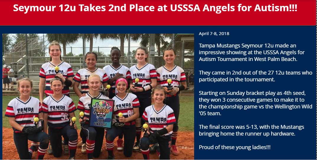 Tampa Mustangs Seymour 12u Takes 2nd at USSSA Angels for Autism........