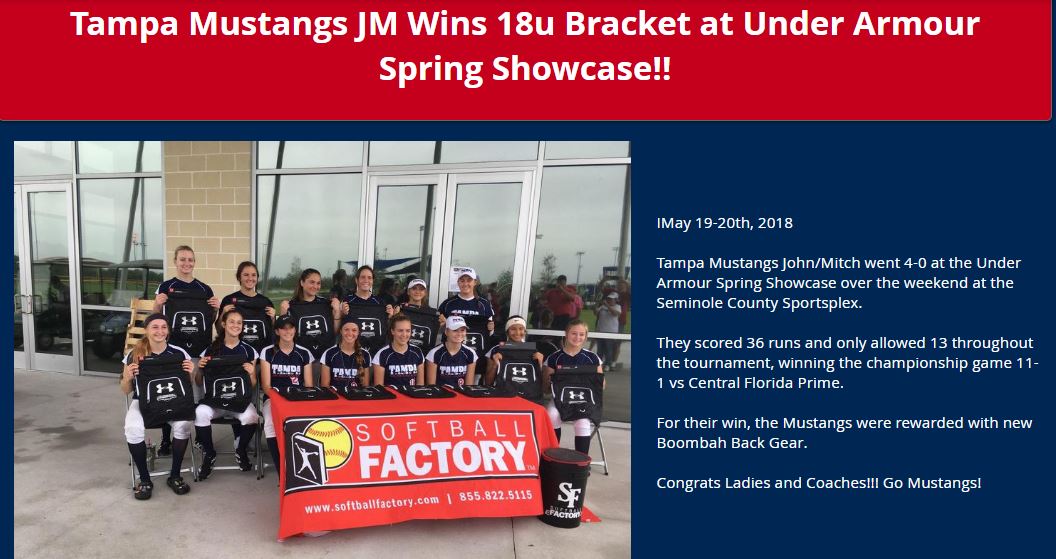 Tampa Mustangs JM Wins 18u Bracket at Under Armour Spring Showcase.....