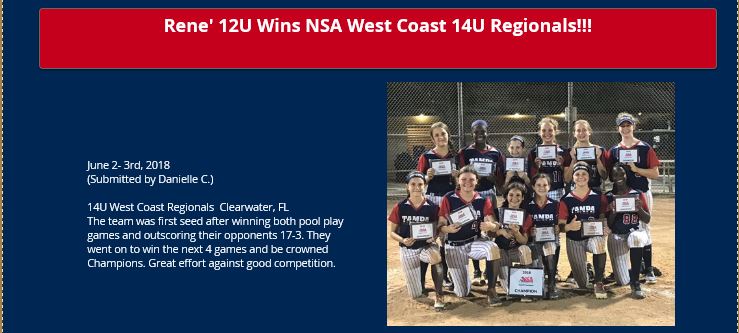Rene' 12U Wins NSA West Coast Regionals!!!!
