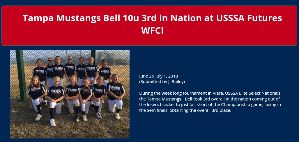 Tampa Mustangs Bell 3rd at USSSA Futures WFC........