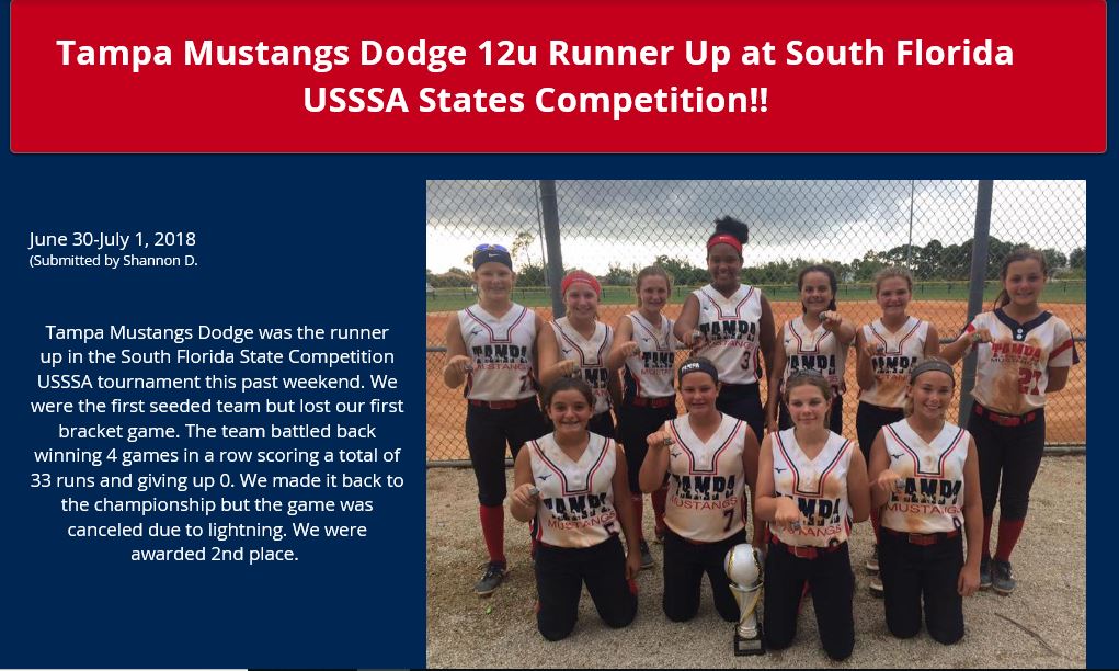 Tampa Mustangs Torres: Tampa Mustangs Dodge Runner Up at South FL USSSA States.........