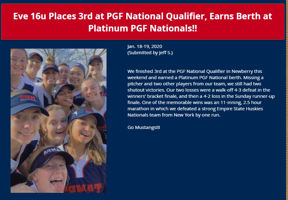 Eve 16u places 3rd at PGF National Qualifker